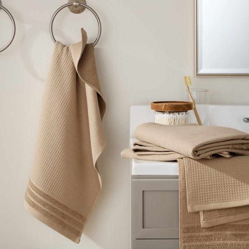 Taupe 4-Piece Waffle Woven Terry Hand Towel Set - Quick Dry Cotton