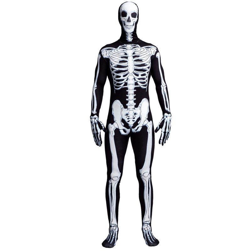 Adult Skeleton Costume Bodysuit for Men - Black, Size S - Halloween Fancy Dress