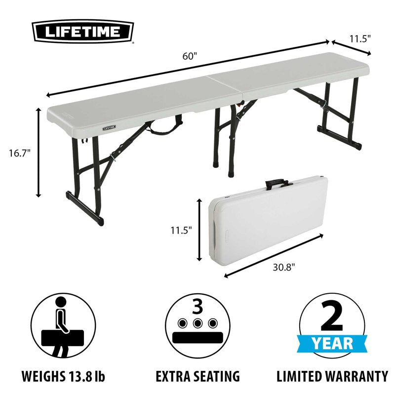 5-Foot Fold-In-Half Bench - Lightweight, UV-Protected Steel Frame