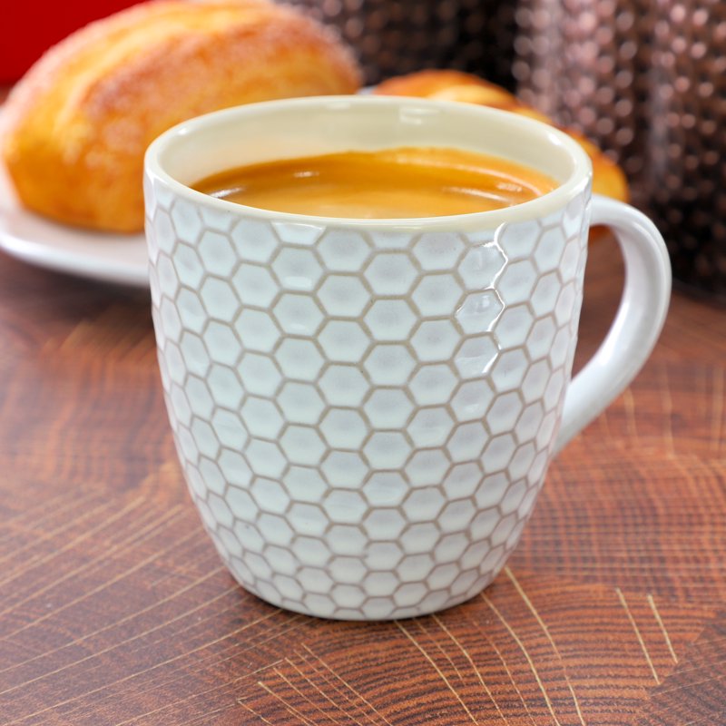 Honeycomb Mug Set - 6 Durable 15 Oz Mugs in White