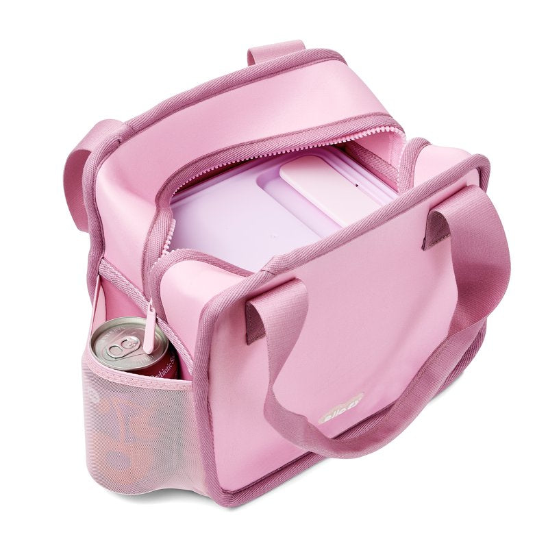 Insulated Neoprene Lunch Tote with Zipper - Solid Pink