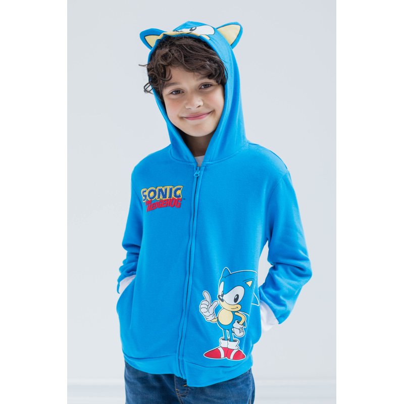 Kids Sonic the Hedgehog Blue Cosplay Hoodie with 3D Ears - Sizes 14-16