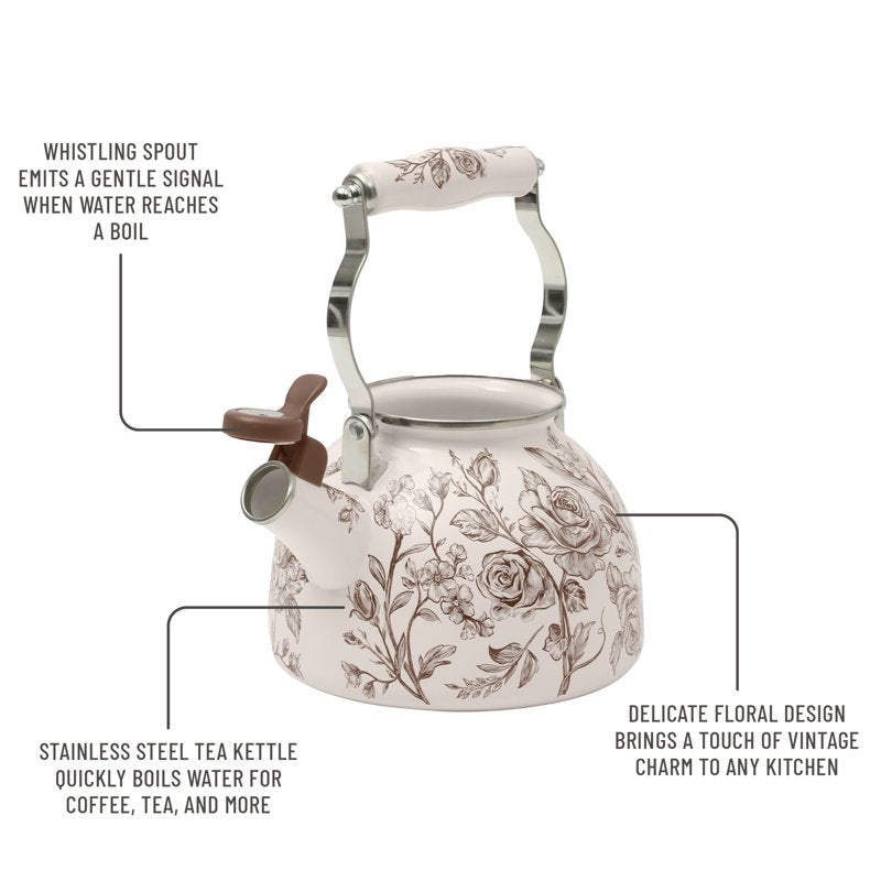 2.0-Quart Enamel on Steel Whistling Tea Kettle - Brown
