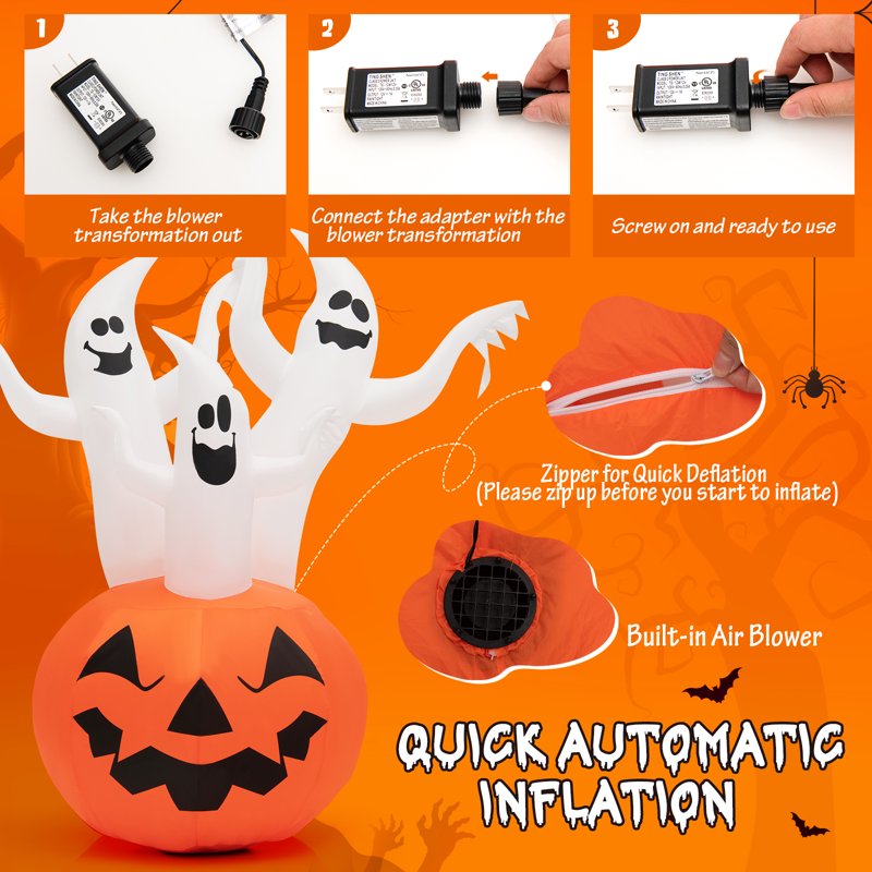 6FT Halloween Inflatable Decorations with LED Lights, Ghost and Pumpkin Dolls