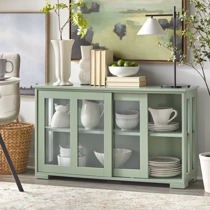 Stackable Wood and Glass Storage Cabinet - Mint Green