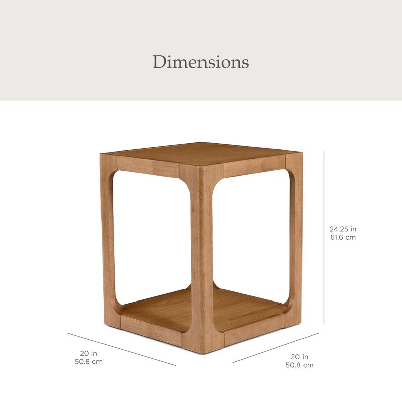 End Table with Open Shelf - Solid Wood, Warm Brown Finish