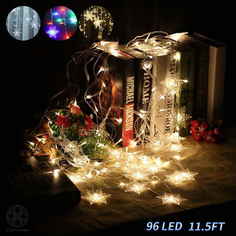 Christmas Snowflake Fairy String Lights - 96 LEDs Warm Light Curtain for Holidays & Weddings - Indoor Outdoor Decor