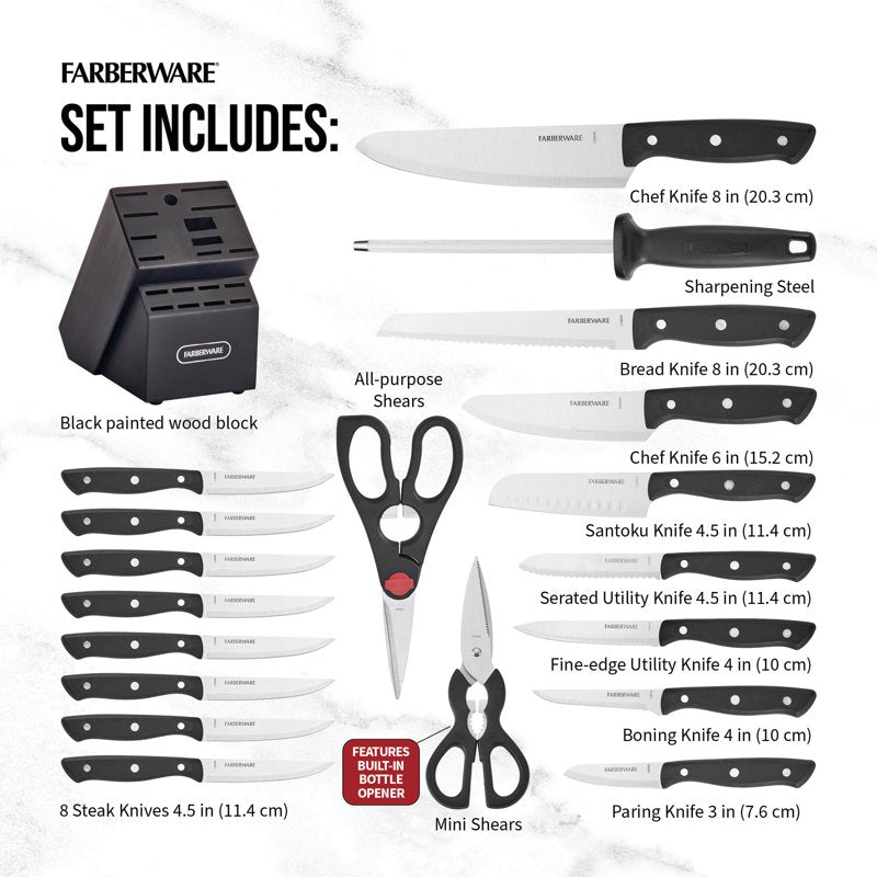 20-Piece Cutlery Knife Block Set with Kitchen Shears - Black