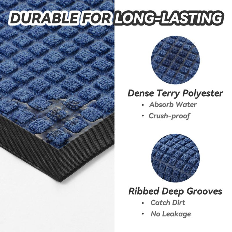 Outdoor Doormat Non Slip Rubber Welcome Mat 24x47 Checker Light Blue - Dirt Trapper