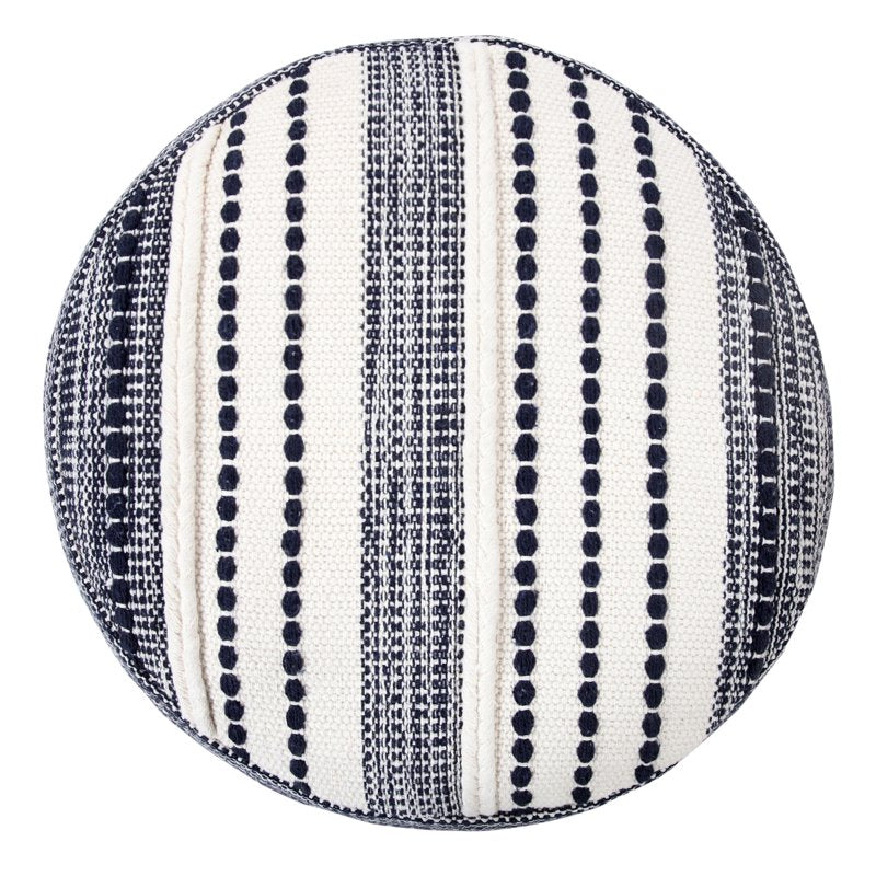 Navy Blue Indoor Pouf Ottoman - 14x18 Inch Round Cushions for Living Room & Bedroom - Sturdy Cotton, Supportive EPS Filling, Handcrafted