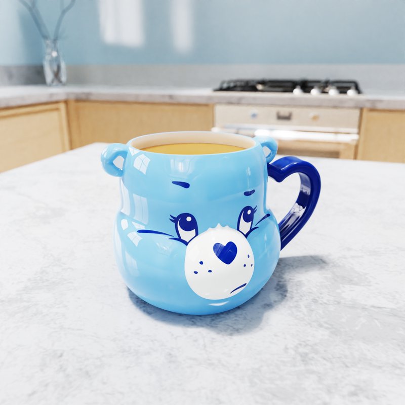 Ceramic Sculpted Mug - Grumpy Bear - 19oz Light Blue
