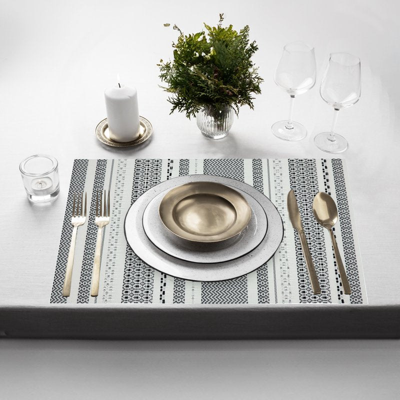 Elegant PVC Placemats Set of 6 - 12x18 in Aztec Design Glitter Black