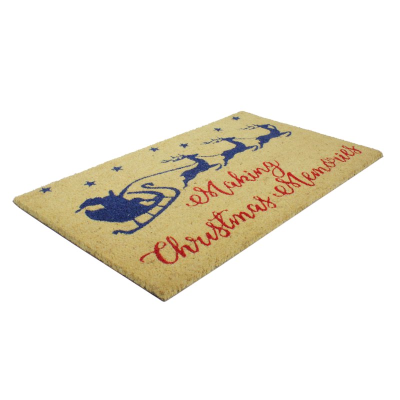 Christmas Doormat 18x30 Inches Santa Reindeer Holiday Welcome Mat Beige
