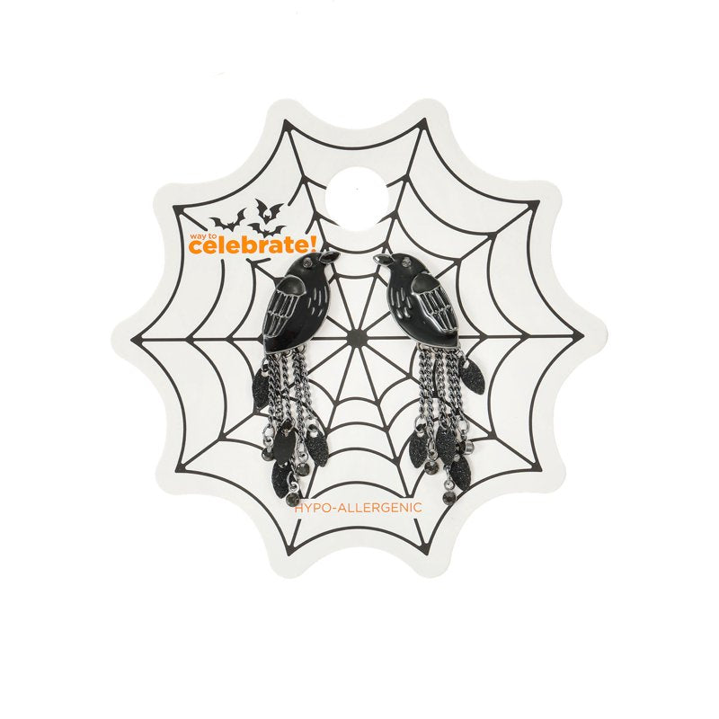 Crow Halloween Earrings - Raven Dangle Jewelry for Costume & Party