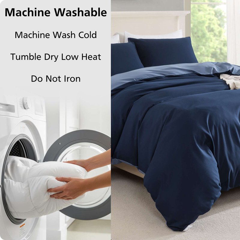 King Duvet Cover Set - All-Season Navy 3-Piece Bedding