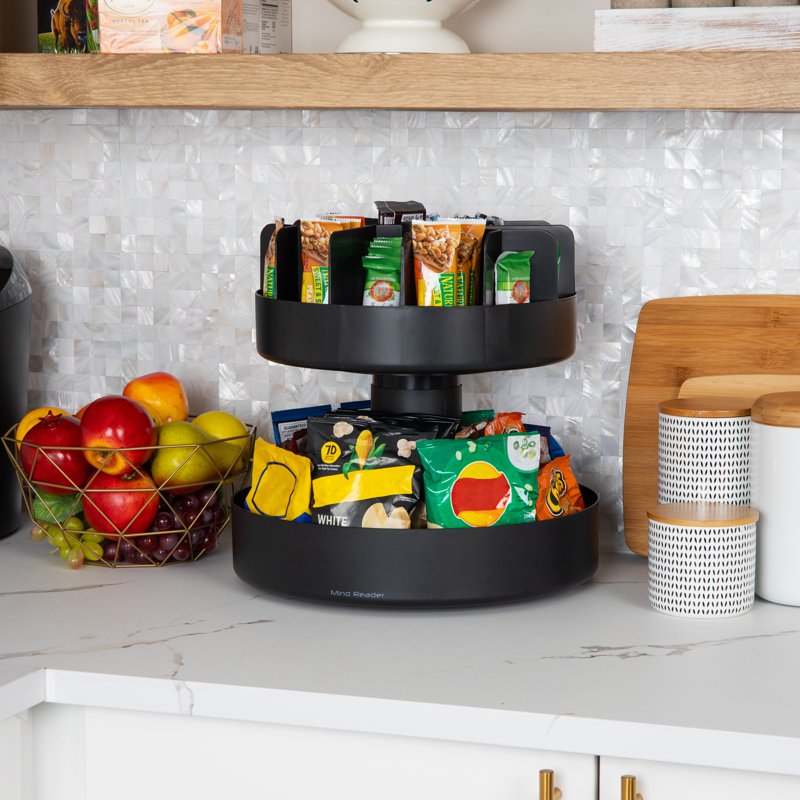 2-Tier Snack Carousel Organizer - 360-Degree Rotating - Black