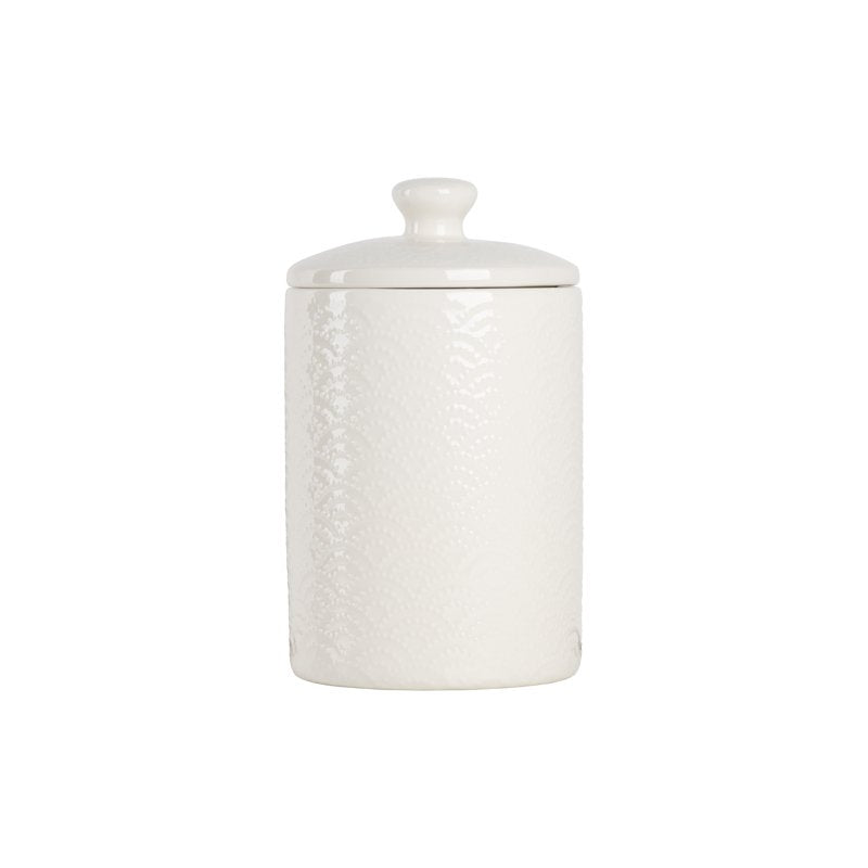 Embossed 3-Piece Ceramic Canister Set - White with Bamboo Lids
