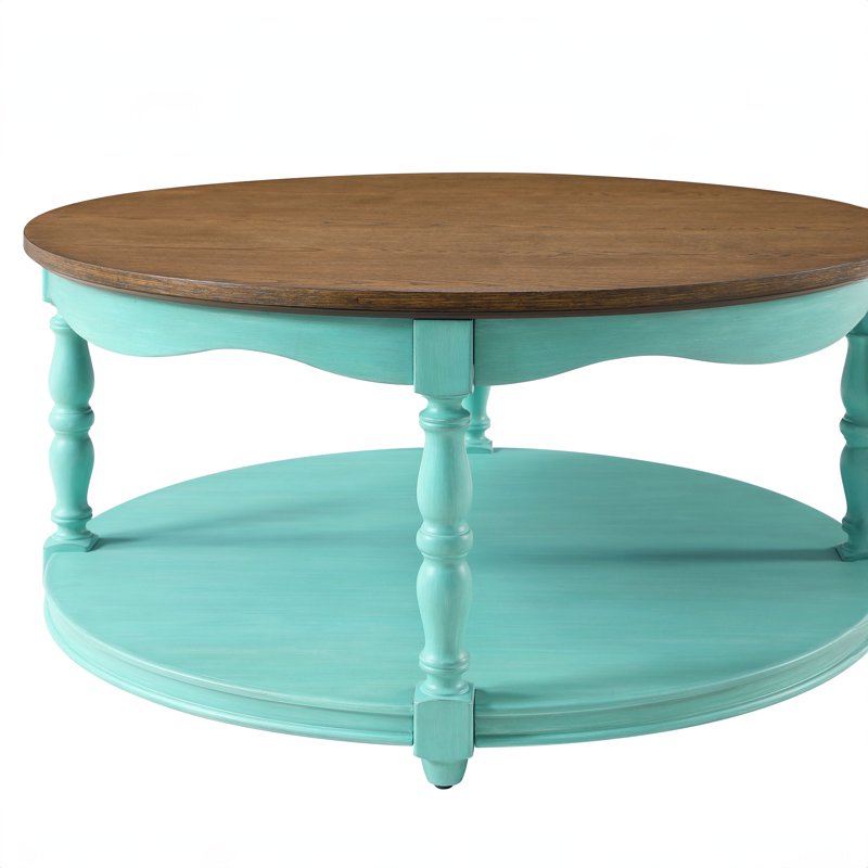 Round Coffee Table with Shelf - Teal