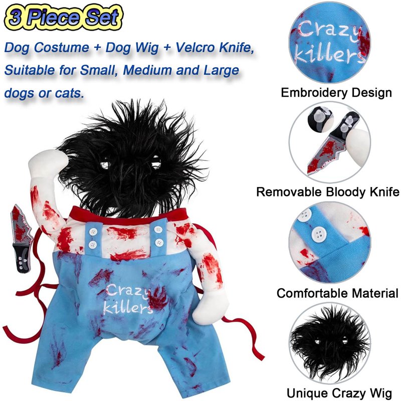 XL Blue Deadly Doll Dog Halloween Costume - Funny Pet Cosplay Outfit