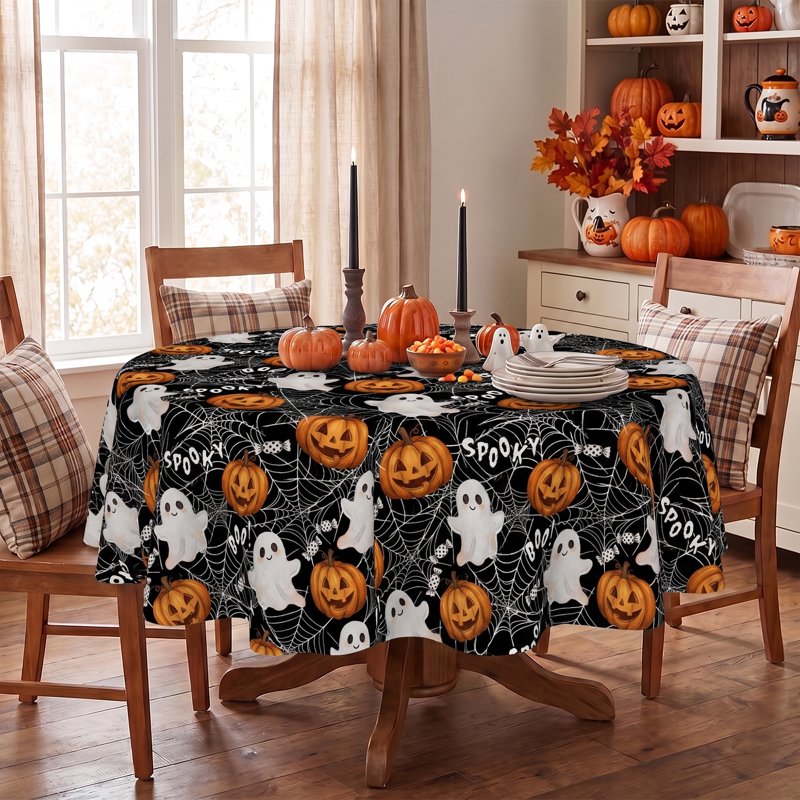 Ghost Halloween Tablecloth 60 Inch Round Wrinkle-Resistant & Machine Washable