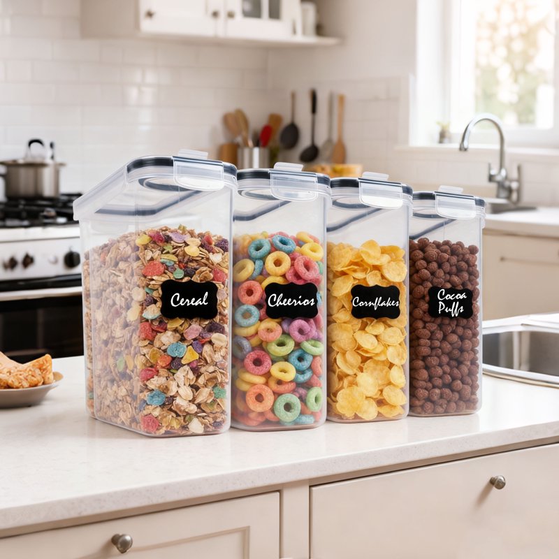 Airtight Cereal Containers - 4-Piece Set with Labels & Marker