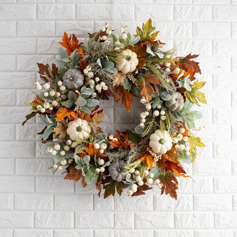 Thanksgiving Wreath for Front Door C-9 Fall Door Decor Maple Leaf Berries Halloween Festival