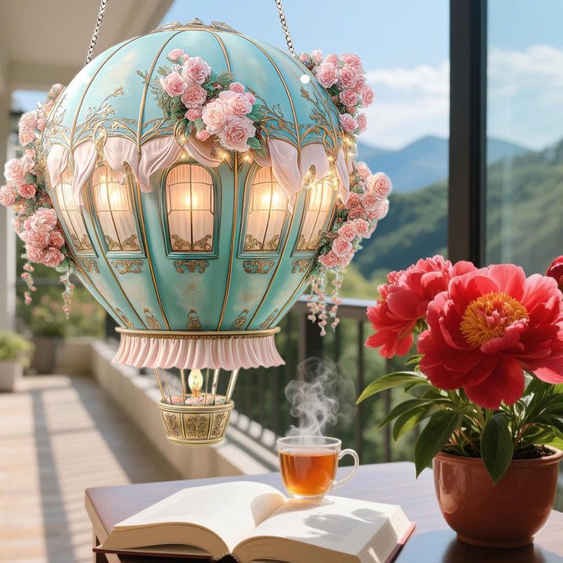 Solar Hot Air Balloon Lantern - Weather-Resistant Outdoor Decor A - 7.87" Acrylic Flame Pendant