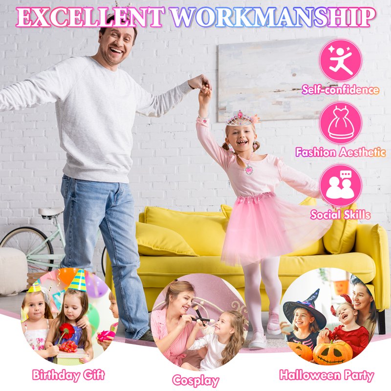 Princess Dress Up Set for Toddlers with Jewelry Crown Shoes & Wand - Pink & Purple, 3-6 Years - Variation of Princess