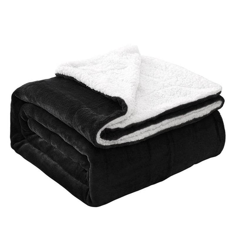 JML Warm Sherpa Reversible Fleece Throw Blanket - Black, Standard, Throw