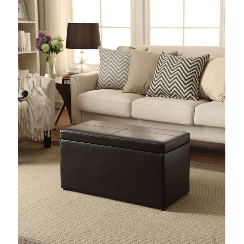 30 Inch Hinged Storage Ottoman - Brown Faux Leather