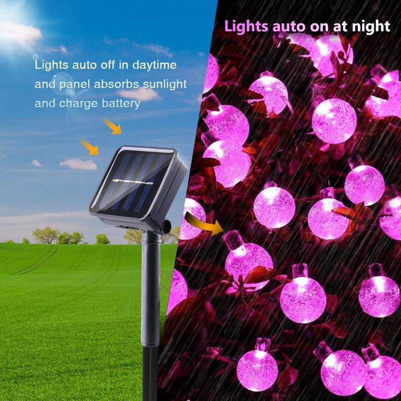 12M Pink Solar Crystal Ball String Lights Waterproof 8 Mode Globe Fairy Lights