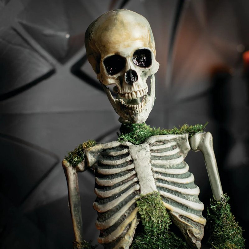 Halloween Skeleton Tabletop Animated Decor - Mossy Skeleton Prop 9.75" x 14.75"