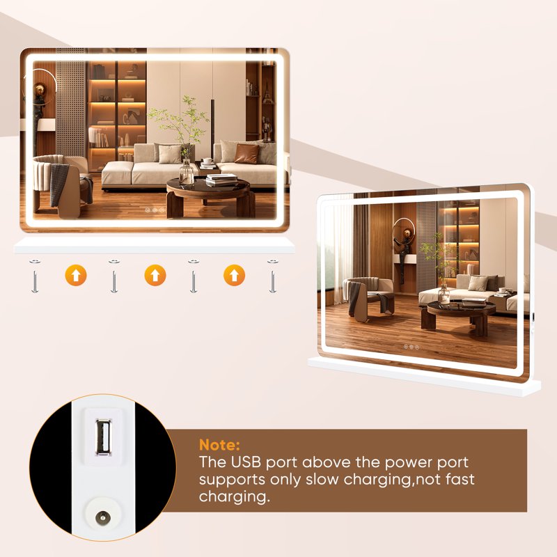 LED Vanity Mirror with Lights, Dimmable 3-Color Touch Makeup Mirror