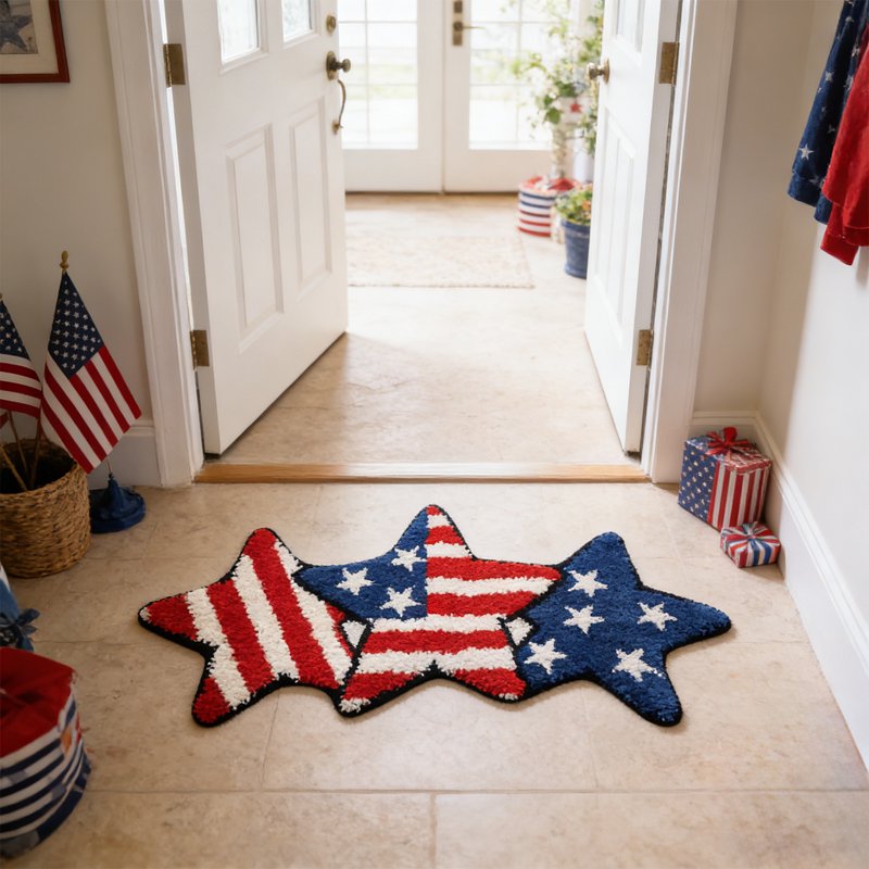 Patriotic 4th of July Floor Mat - American Flag Plush Entry & Coffee Table Rug - Halloween Decor Variation C