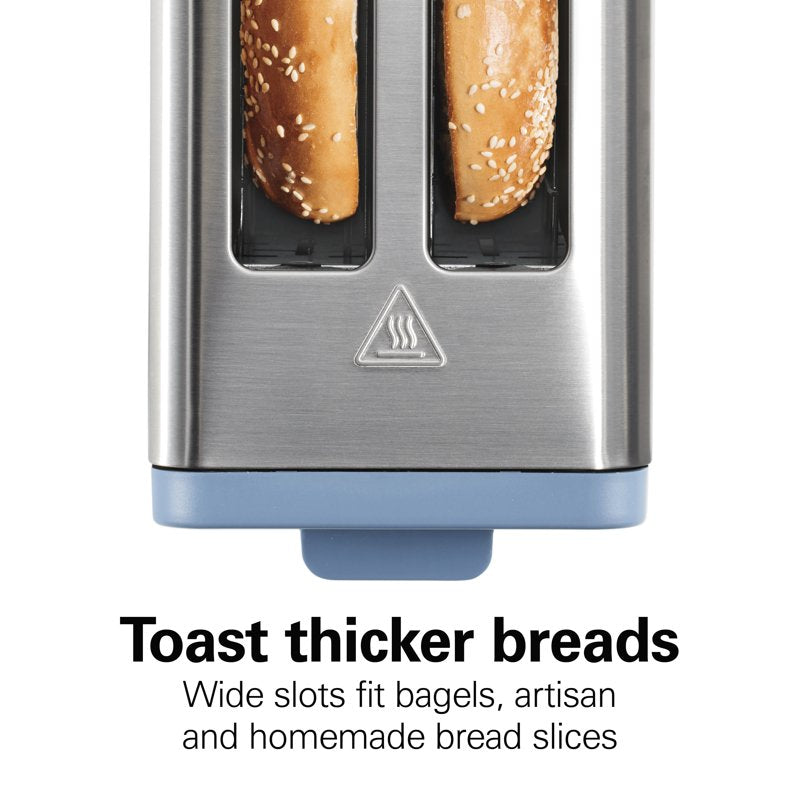 2 Slice Toaster with Wide Slots & Bagel Function - Steel Blue