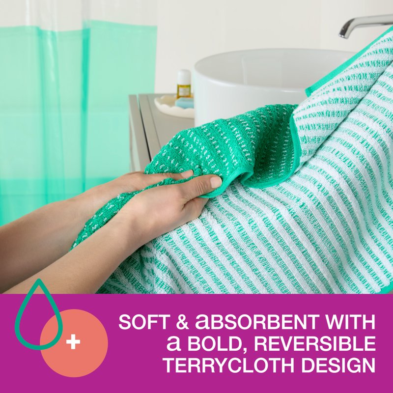 Reversible Striped Bath Towel Set - Brights 6-Piece Tropical Green