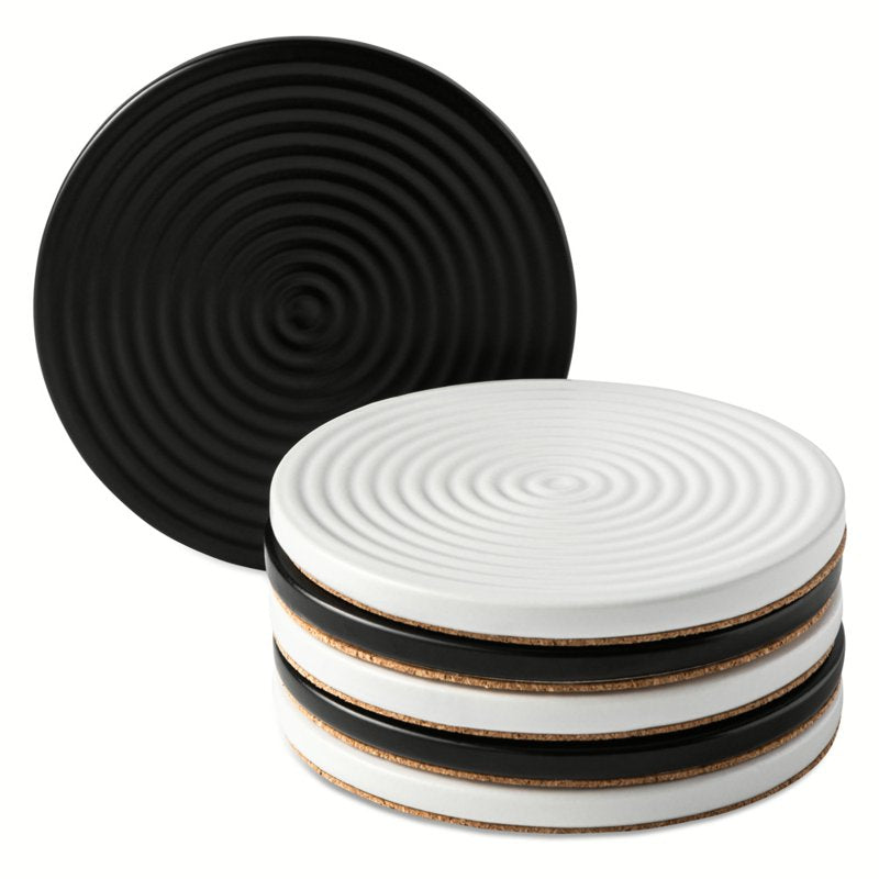Ceramic Ribbed Coaster Set - 8 Pack, Black & White