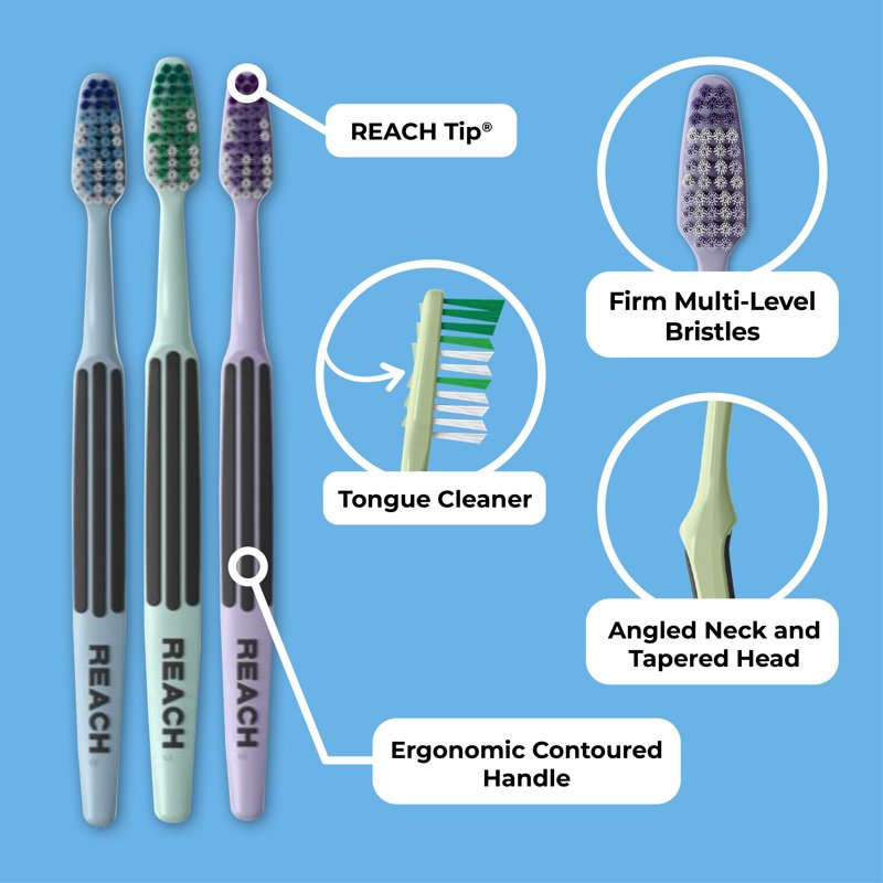 REACH Advanced Design Angled Neck Toothbrush - 6 Count