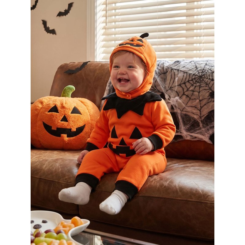 Toddler Baby Pumpkin Costume Set - Orange 18-24 Months Halloween Romper Hat Collar