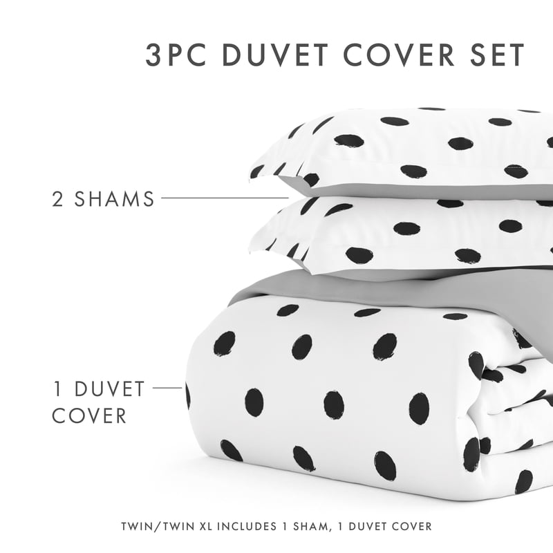 King Polka Dot Gray Reversible Duvet Cover Set - Light Gray Bedding