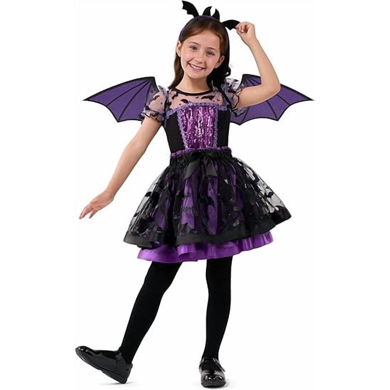 Toddler Girl Bat Costume with Wings & Headband - Purple Dress Up 5-6Y