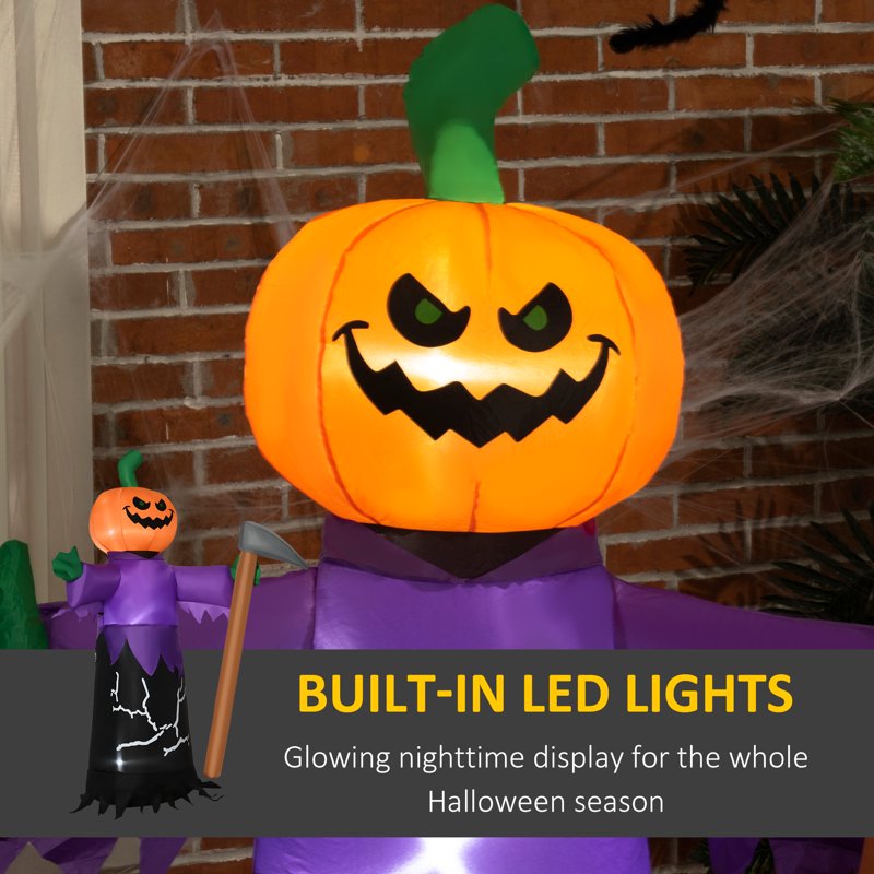 Purple Inflatable Halloween Pumpkin Grim Reaper Outdoor LED Yard Display