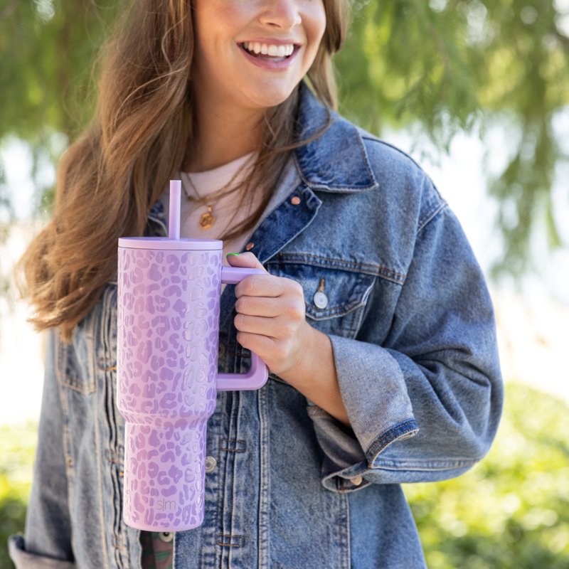 Insulated Stainless Steel Trek Tumbler with Straw Lid - Electric Lavender Leopard