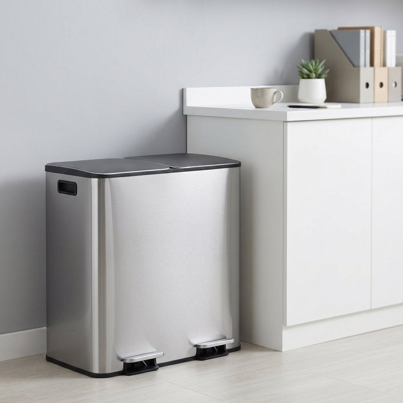 60L Dual Compartment Stainless Steel Trash Can - 80L Dual-Bucket