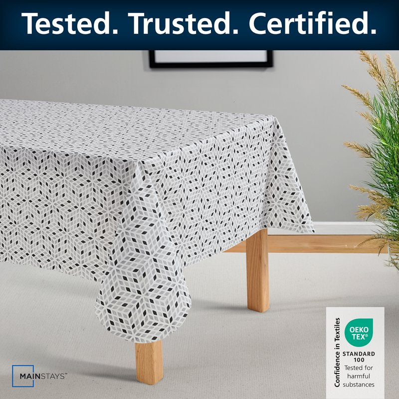 PEVA Tablecloth 60" x 84" - Black White Geometry - Indoor & Outdoor