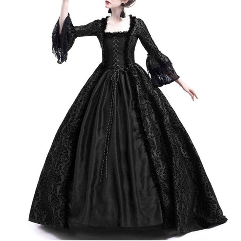 Maxi Dress for Women Rococo Gothic Victorian Halloween Costume CC-Black & Halloween