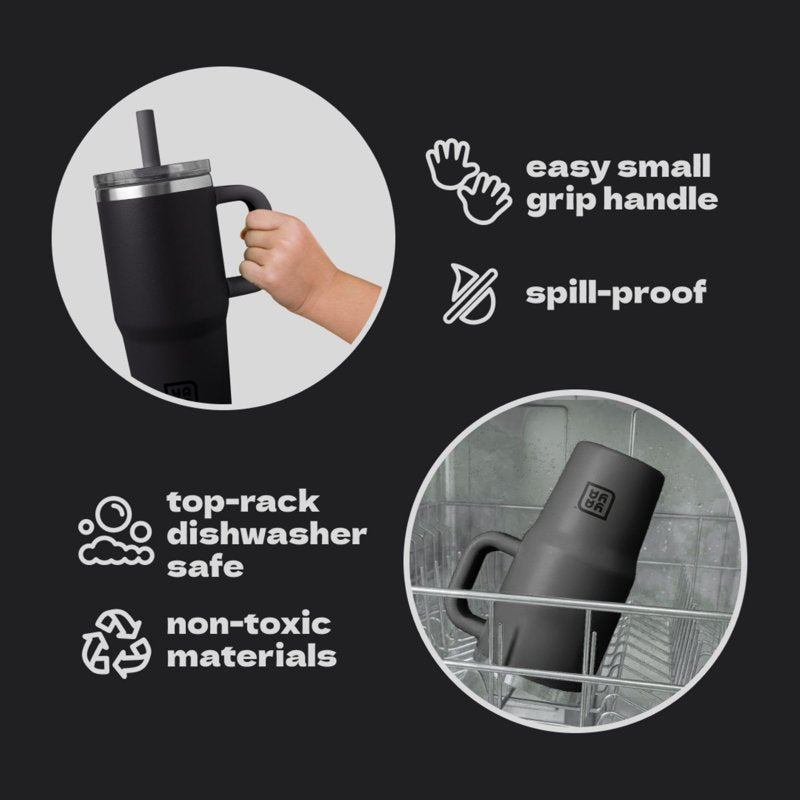 Insulated Stainless Steel Kids Tumbler with Straw - Black 12oz