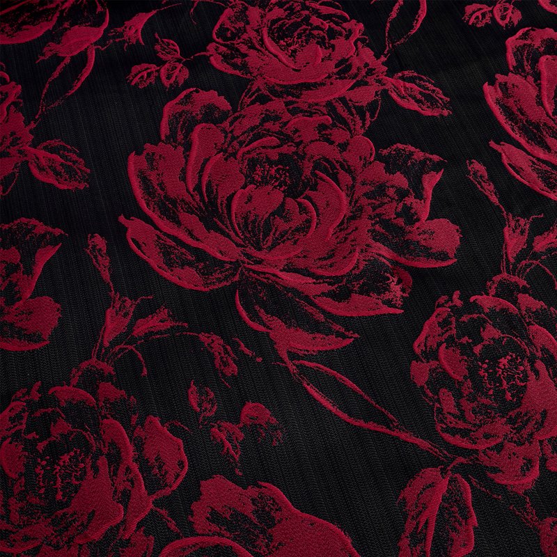 King Burgundy Floral Patchwork Comforter & Curtain Set - 7 Pieces