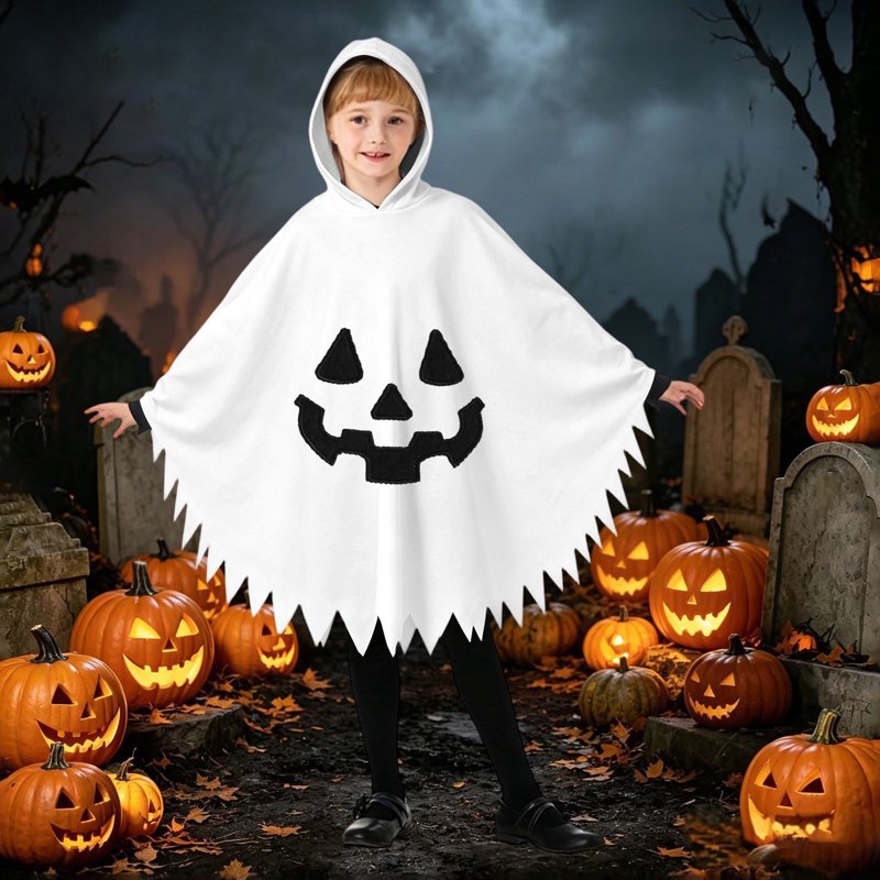 Kids Halloween Ghost Face Cape Costume - White, 3-4 Years - Unisex