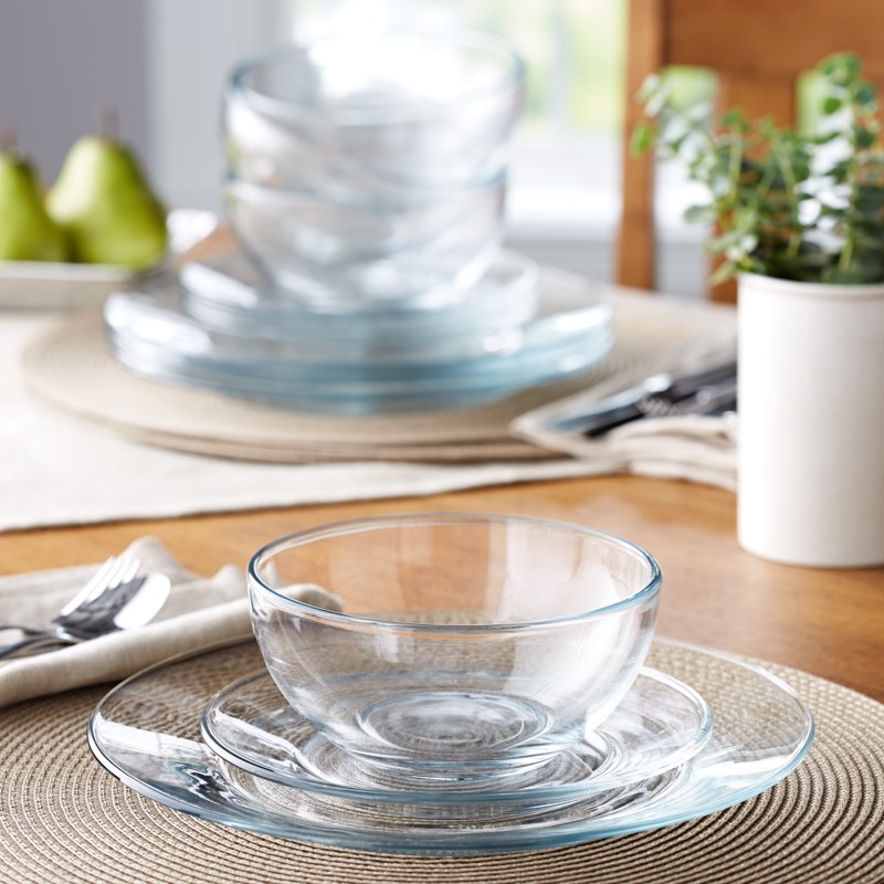 12-Piece Round Clear Glass Dinnerware Set - Service for 4